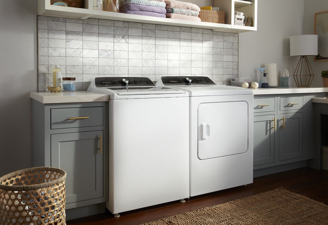 Whirlpool® washer and dryer in a laundry room Whirlpool® washer and dryer in a laundry room